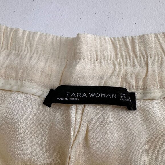 Zara Woman Ivory Elastic Waist Drawstring Shorts Size S Pockets Lightweight - Picture 2 of 8